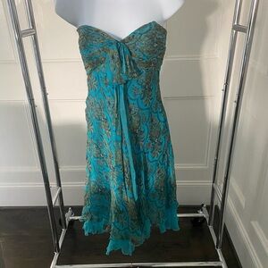 Laundry By Shelli Segal Strapless Turquoise Paisley Dress